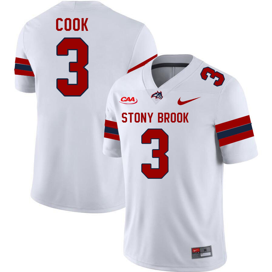 Stony Brook Seawolves #3 Jayden Cook College Football Jerseys Stitched Sale-White